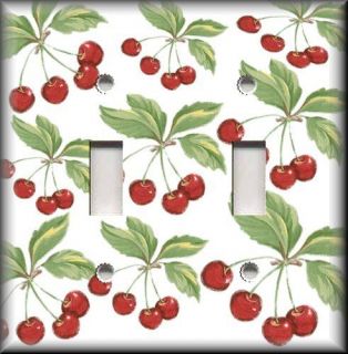 Light Switch Plate Cover   Red Cherries   White Background   Kitchen 