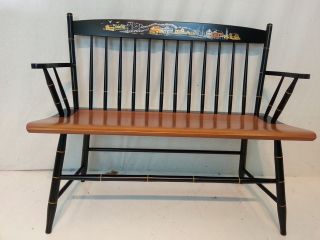 Hitchcock chair chairs co RARE black/harvest seaport bench 
