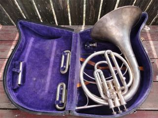   Silver F.A. BUESCHER Mellophone French Horn Musical Insturment w Case
