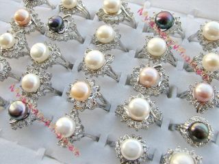   Fashion jewelry lot 6 pieces 8mm to 11mm freshwater pearl Silver Rings
