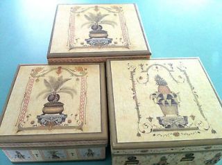   of 3 Decorative Stacking/Nesting Boxes with Matching Note Cards  New