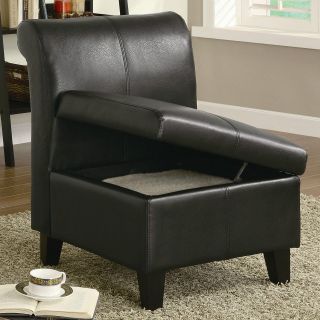 Armless Accent Chair Chair with Storage in Dark Brown Faux Leather