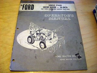 Ford 38 Snow Auger Operators Manual Garden Tractors