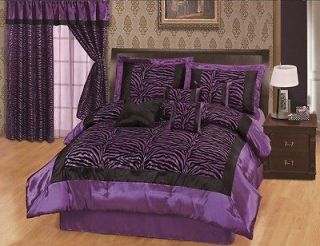   Satin Black Zebra Flocking Comforter Set w/ 4 Pillows Queen Size