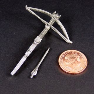 12TH SCALE MEDIEVAL CROSSBOW IN ANTIQUE PEWTER FINISH