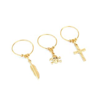 Gold Wire Charm ABOVE KNUCKLE TIP Rings. Cross, Feather, Skull, Bone 