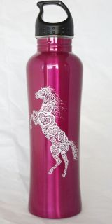 New Fuchsia Hot Pink BPA Free Stainless Steel Hearts Horse Sports 