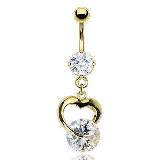 Fancy Clear Gem Heart Gold Plated Navel Belly Ring 14G