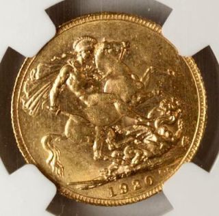 Australia 1 Sovereign 1920 NGC AU 58 Gold Mint Mark Perth King George 