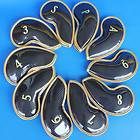 New 10pcs Golf Black PU Leather Iron Head Cover Thicken Velcrol 