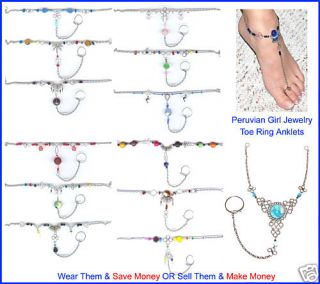 10 ANKLETS CHAIN TOE RING PERU FOOT BODY JEWELRY LOT NR