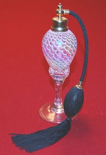 Vintage Pink Glass Perfume Bottle w/ Black Atomizer Tassel Antique 