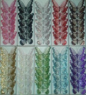 18cm Box of 6 Glitter Jewelled Butterflies Clip on Large Decorative 