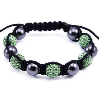 Green Black Shamballa bracelets 5 Clay Crystal Beads 10 MM shambala 