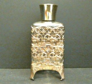 Perfume Bottle Gold Filigree Cased Glass Square Four Foot Empty 