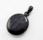   Victorian Whitby Jet Carved Cross Large Black Double Picture Locket