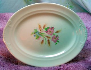 Crown Potteries Co 11 Oval Floral Wheat Platter NICE