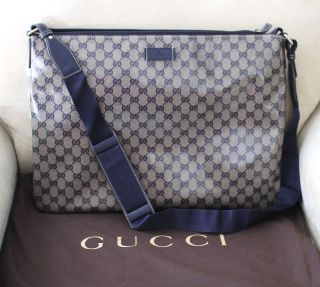   Authentic GUCCI Crystal GG LOGO MESSENGER BAG LAPTOP SLING BAG Blue