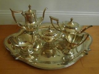 Gorham Sterling Large Tea/Coffee Plymouth 6 Pc Set & Silverplated 