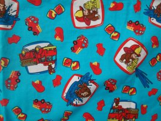 HANDMADE FULLY LINED CURIOUS GEORGE FIREMAN AND EQUIPTMENT 2 PANELS 