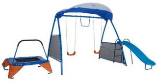 New Kids Playground Swing Set with Slide & Trampoline Outdoor Play Set