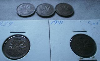   Canadian small cents one cent penny coin 1939 1940 1941 1942 1946