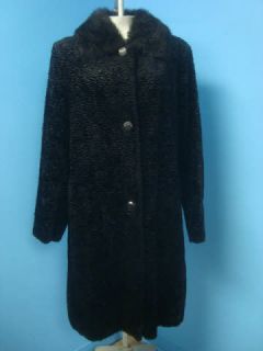 Simon Chang Velvet Soft BROADTAIL LAMB & MINK Faux Fur Coat Jacket L O 