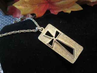 Vintage Religious Art Deco Gold Cross Pendant w/ Chain ~ Nice Deal of 