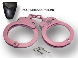 POLICE STYLE CHAINED HANDCUFFS W/CASE SECURITY NEW PINK 8