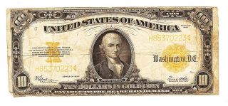 1922 SERIES TEN DOLLAR $10 GOLD CERTIFICATE LARGE NOTE BILL COIN PAPER 