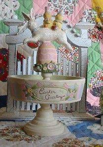 Bethany Lowe Easter Bunny Greg Guedel Fancy Candy Dish Paper Mache 