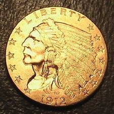 1912 Gold $2.5 Indian Head Quarter Eagle Coin ~ BU