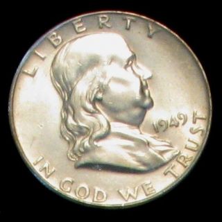 1949 Franklin Silver Half Dollar Coin Choice BU+