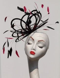 New Black & Hot Pink Feather fascinator hat wedding