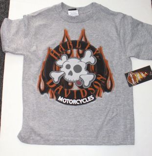 Harley Davidson Boys T Shirt   Skull & Flames   Kids Harley Clothes
