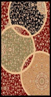 RED MODERN TRADITIONAL AREA RUG 6x9 CIRCLES AND VINES BLACK, GREEN 