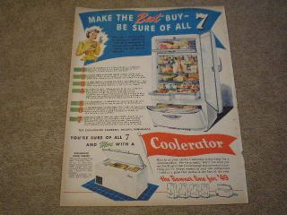 1948 Coolerator Refrigerator Vintage Color Ad Open View of Fridge