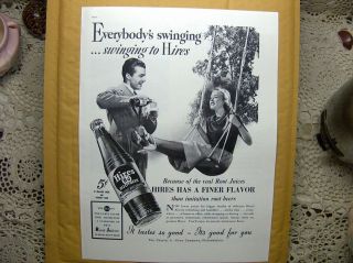 Vtg 1937 Ad Print Hires R J Root Beer Bottle Tree Swing