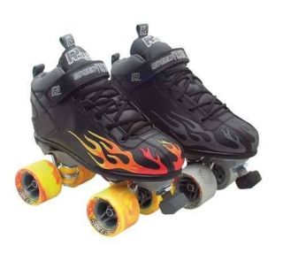 Rock Black Solid Flame Quad Speed Roller Skates Sz 1 10
