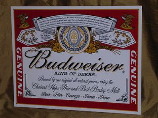 CLASSIC LABEL BUDWEISER KING OF BEERS LARGE BAR METAL TIN SIGN NR