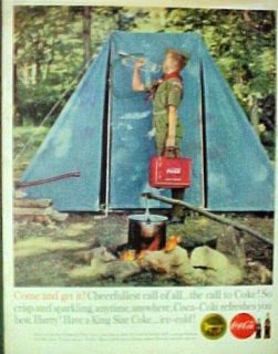 1960 Coca Cola Soda Pop Red Bag Cooler Boy Scout Camping~Camp Fire 