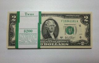 Mint, Uncirculated Two Dollar Bill, Crisp $2 Note, Sequential Order Up 
