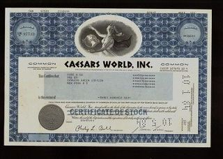 CAESARS WORLD INC Las Vegas ( CAESARS PALACE) old stock certificate 