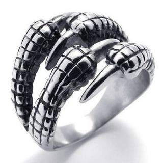 Size 13 Vintage Black Silver Eagle Claw Stainless Steel Mens Ring 