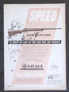 1951 SAVAGE ARMS Stevens 87 .22 Auto Loader Rifle magazine Ad shooting 