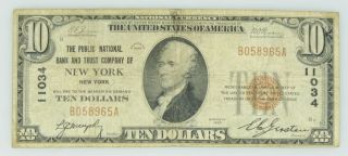 1929 UNITED STATES NATIONAL CURRENCY TEN DOLLAR BILL $10