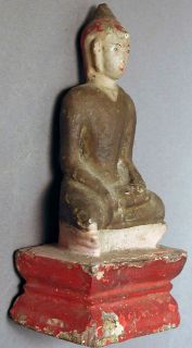 ASIAN MUSEUM PIECE WOOD PIGMENT GOLD LEAF RELIGIOUS BUDDHA STATUE 