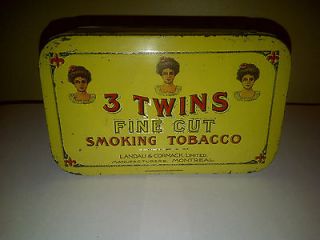 Antique Rare 3 TWINS Tobacco Tin Can Montreal Quebec Canada NICE