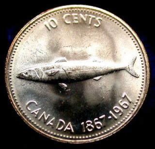 1967 Canada SILVER 10 Cent FISH COIN from Mint Roll