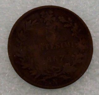 1867 Italy 5 five Cent Centesimi COIN